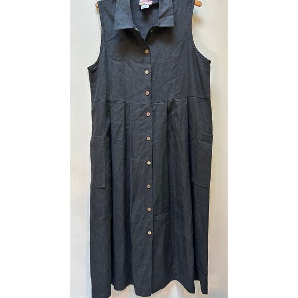 April Cornell for Cornell Trading Black 100% Linen Shirt Dress Oversized Medium - Picture 9 of 12